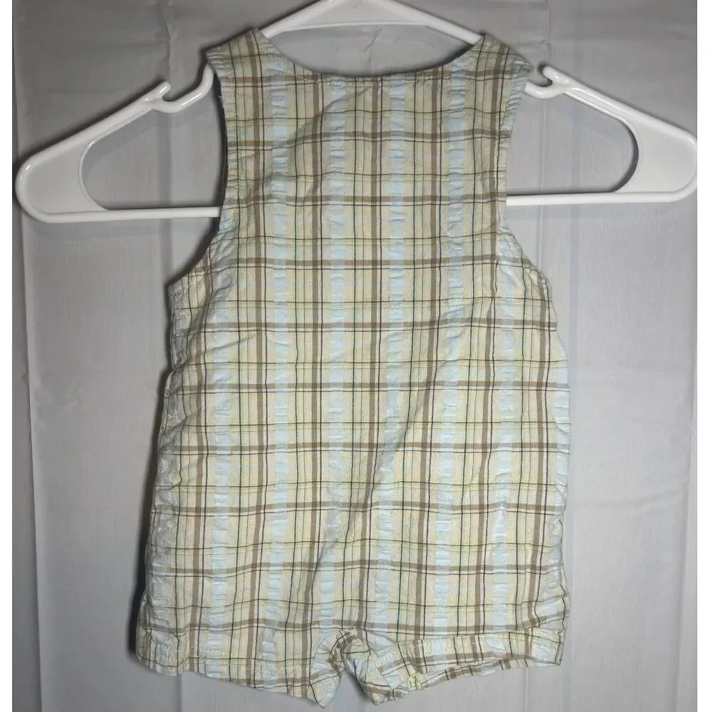 Disney Baby Mickey Mouse Plaid Seersucker Overall Romper 6-9M Vintage 2009
